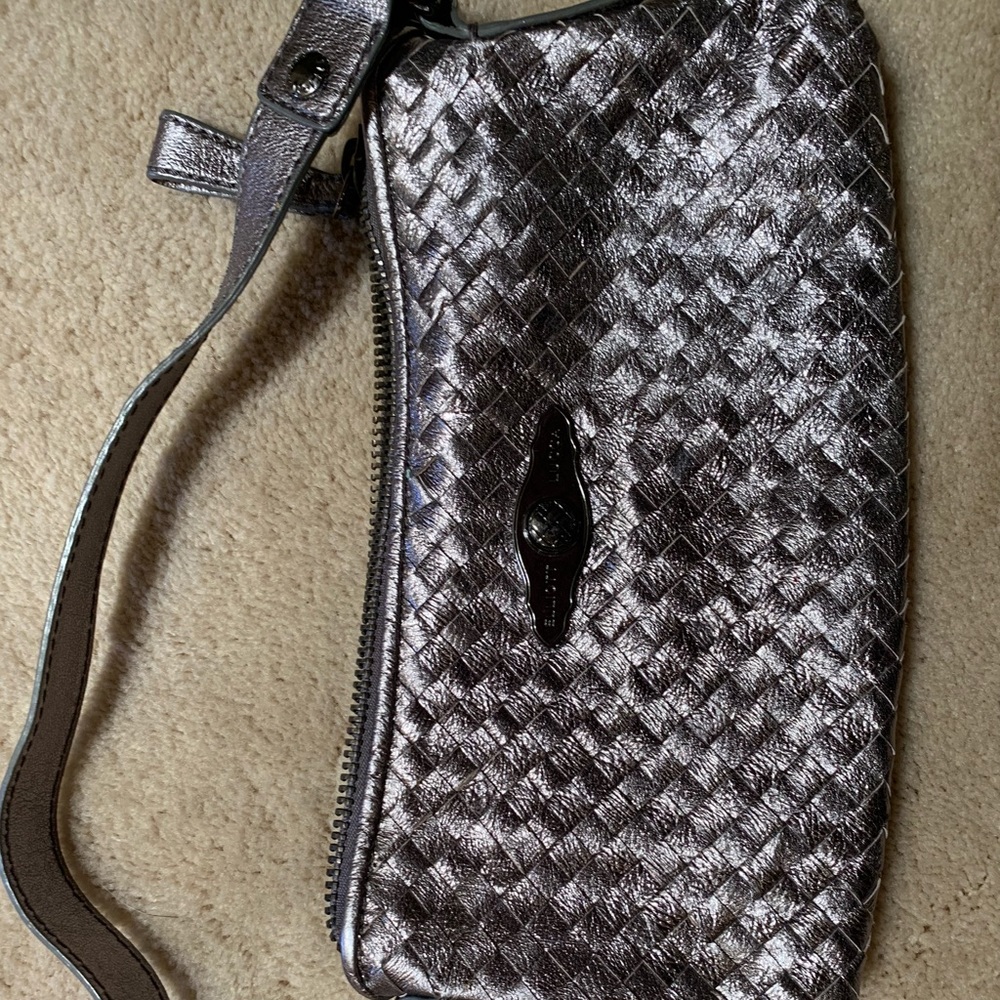 Silver metallic leather woven purse